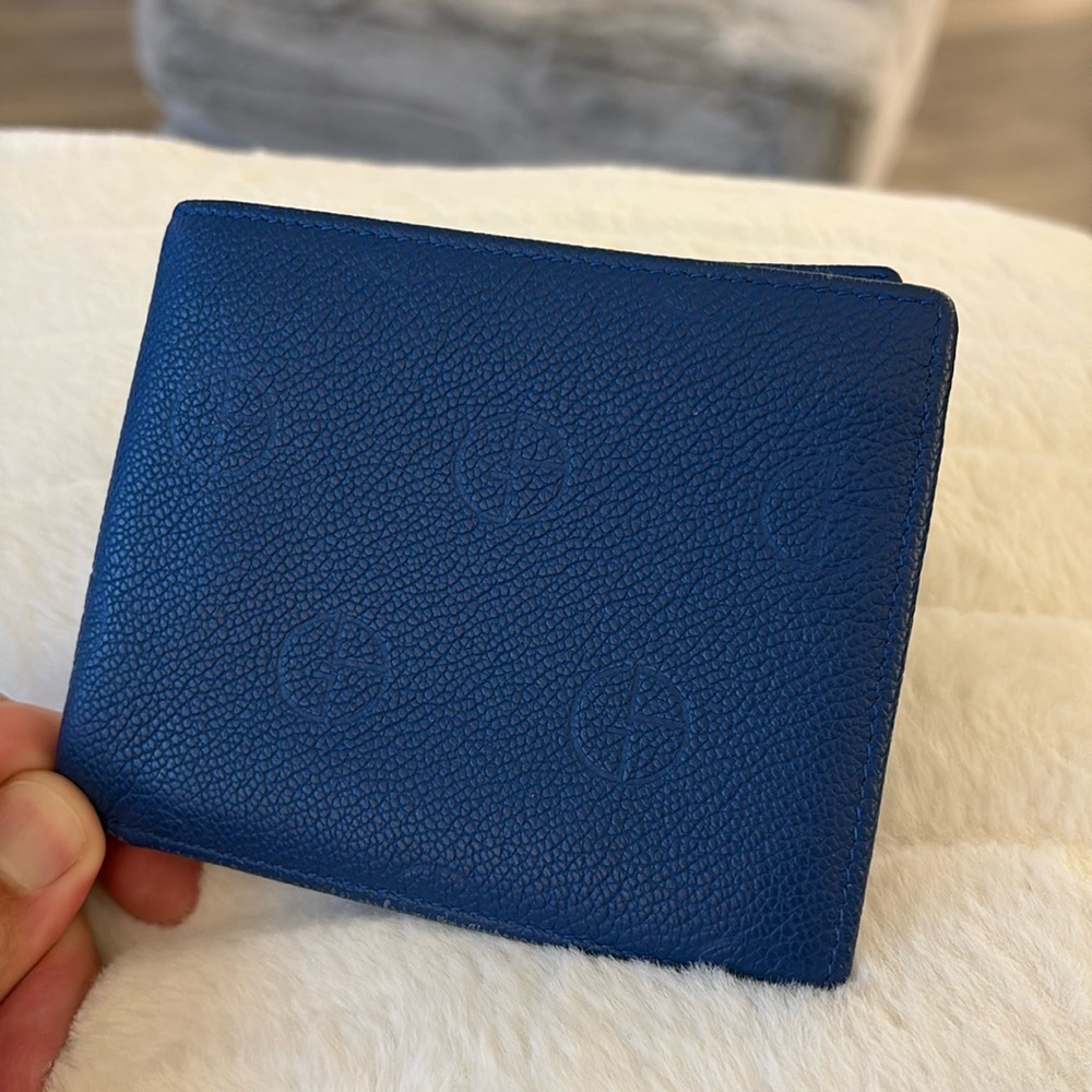 Giorgio Armani Blue Leather 8-card Bifold Wallet